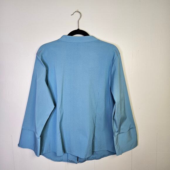 🦃 Dressbarn Plus Size Blue Career Wear Button Up Blouse Top Size 14/16 Capsule - Picture 2 of 9